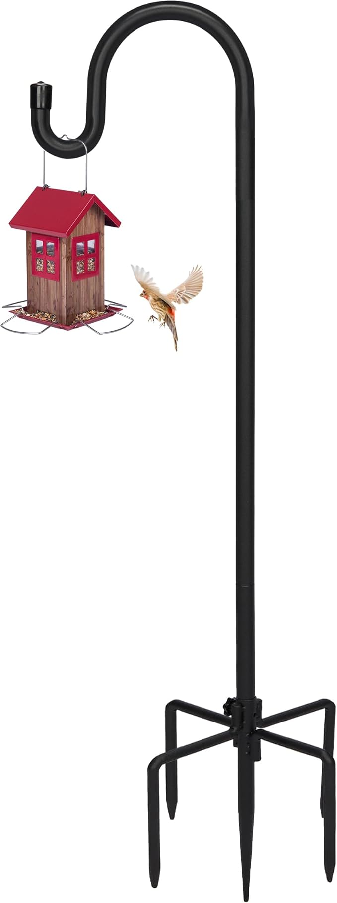 Kingsyard Adjustable Shepherd Hooks for Outdoor - Heavy Duty Bird Feeder Pole with 5 Prong Base, Garden Plant Hanger, Weddings Decor, Solar Light Lanterns, 108 inch