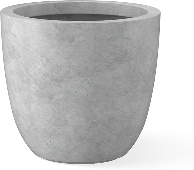 Kante 18 Inch Dia Round Concrete Planter, Indoor Outdoor Large Plant Pot with Drainage Hole and Rubber Plug for Home Patio Garden, Natural Concrete