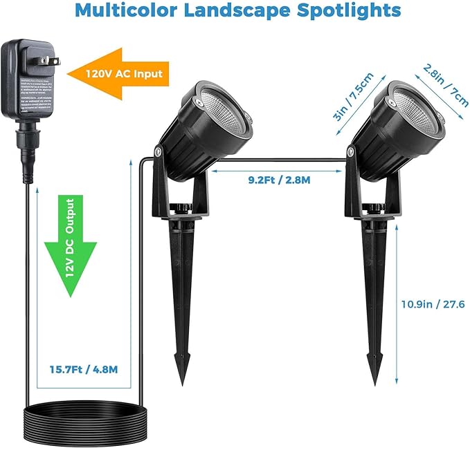 S SMIFUL Halloween Spot Lights Outdoor, 20W RGB Colored Landscape Lights with Remote, LED Landscape Lighting Waterproof Outdoor Spot Lights for Dance Party Yard Lawn Path Tree Garden Decor (4 Lights)