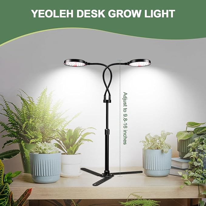 YEOLEH Grow Light for Indoor Desk Plants, 4.7’’ LED Dual Ring, 6000K White Gooseneck Full Spectrum Plant Growing Lamp with 5 Levels Brightness & Timer 4/8/12/18Hrs