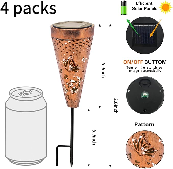 DIBIEECN 4 Pack Butterfly Solar Garden Pathway Lights Outdoor,Metal Garden Decorations Outdoor Lights with Patterns and Warm Light,Waterproof Landscape Lighting for Path Patio Backyard Yard