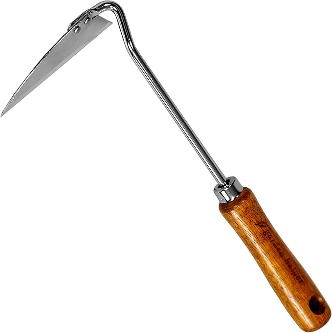 Japanese Weeding Tool Nejiri Gama Weeding Hoe Sharp Japanese Steel with Wood Handle, Nejiri Gama Weeding Sickle, Made in Japan, Hand Weeder Tool for Garden, Silver