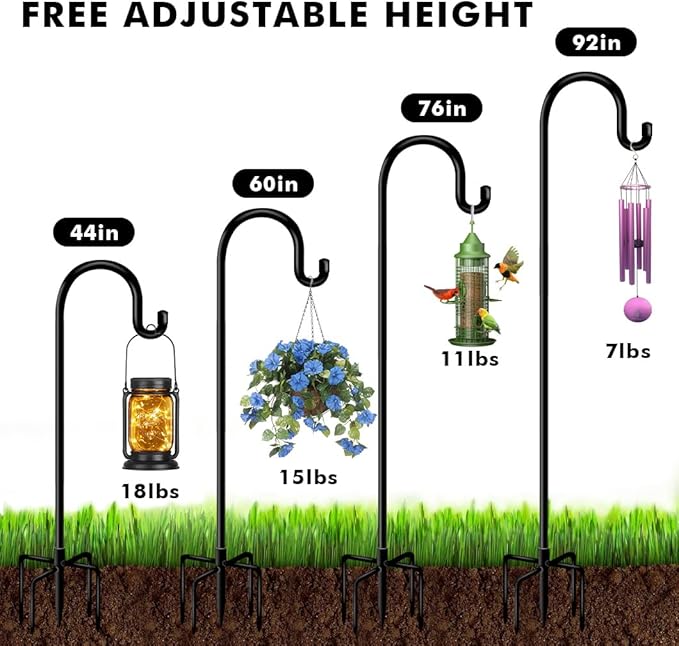 Shepherd Hooks for Bird Feeder Outdoor 44 inch, Small Heavy Duty Hummingbird Feeder Poles for Hanging Planter Basket Wind Chimes Garden Decor 2Pcs
