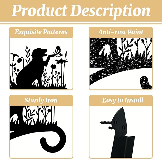 Peacoblue Iron Plant Hangers Holder for Outdoor Indoor Hanging Plants Fern Pots, Lantern, Bird Feeder, Wind Chimes, 12”x14” Dog Weather Resistant Metal Wall Brackets Hooks for Porch, Garden, Home(Dog)