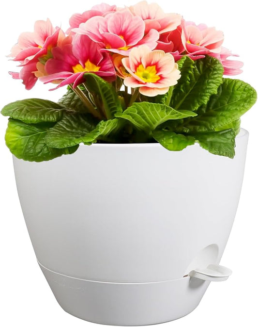 12 inch Large Self Watering Pots for Indoor Outdoor Plants, Plant Pots with Mesh Drainage Holes for Garden House Plants, Plastic Planters with Reservoir for Flower Plants, White