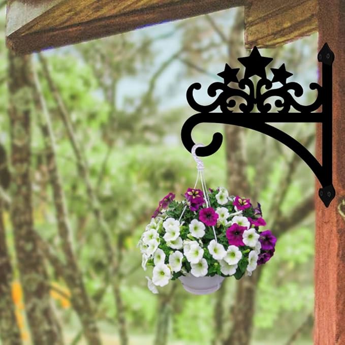 peacoblue Iron Plant Hanger Hook for Outdoor Indoor Hanging Plant Flower Fern Pot Lantern Bird Feeder,12"x14" Weather Resistant Metal Wall Holder for Porch Garden Farmhouse(Five-Pointed Star)