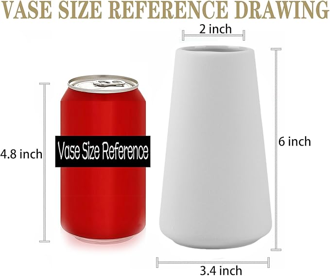 Simple Vase for Flowers Plants, Matte Vases for Modern Table Shelf Home Decor Wedding Boho Decor, 6" H Frosted Elegant Ceramic Vase for Pampas Grass Fluffy Stem Bouquet Lavender Flowers (White, 1)