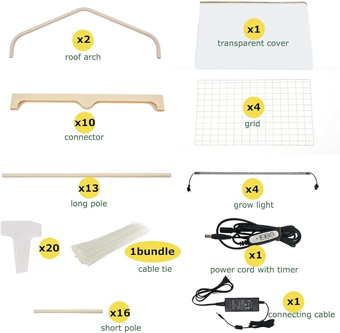 Mini Greenhouse with Grow Light , 4 Tier 27.2" ×19.9" ×61.8" Portable Greenhouse with Zippered for Seed Starting Trays , Dimmable 2ft 60W Plant Light for Indoor Plant with Timer(PLGH704OWPT)
