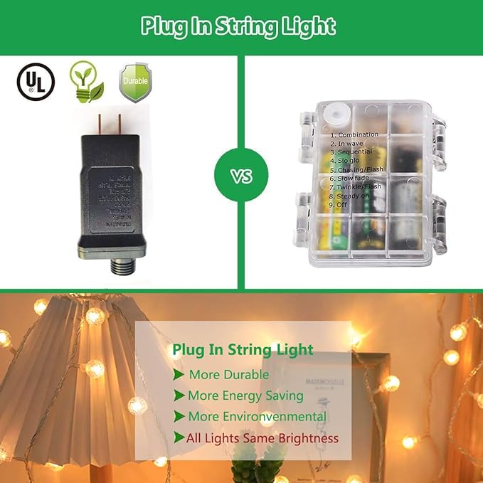 Globe String Lights 65.6 Feet 150 LED, Plug in Crystal Fairy String Lights with Remote Timer, 8 Modes Indoor Outdoor Hanging Globe Lights for Wedding Bedroom Classroom Patio Garden