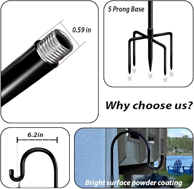 Shepherd Hooks for Bird Feeder Outdoor 44 inch, Small Heavy Duty Hummingbird Feeder Poles for Hanging Planter Basket Wind Chimes Garden Decor 2Pcs
