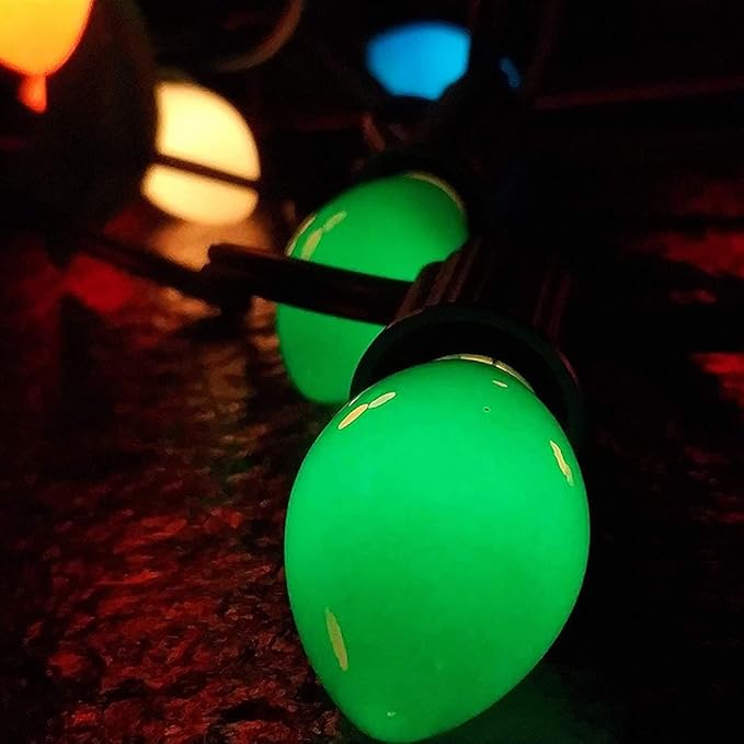 Abeja 25FT Outdoor C7 Multicolor Light, Vintage Christmas String Lights with 27 Multicolor Ceramic Bulbs (2 Spare), Hanging Christmas Lights for Outdoor Xmas Patio Wedding Party Garden Decor