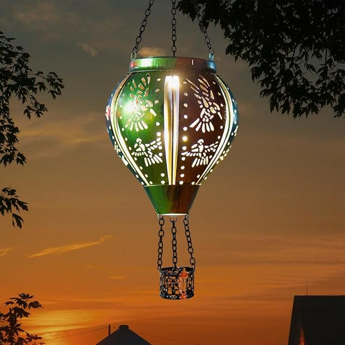 Hummingbird Solar Lantern Hot Air Balloon Outdoor Waterproof Lights, Metal Solar Hanging Lanterns Hummingbird Ornament for Garden Yard Patio, Hummingbird Gifts for Women Mom