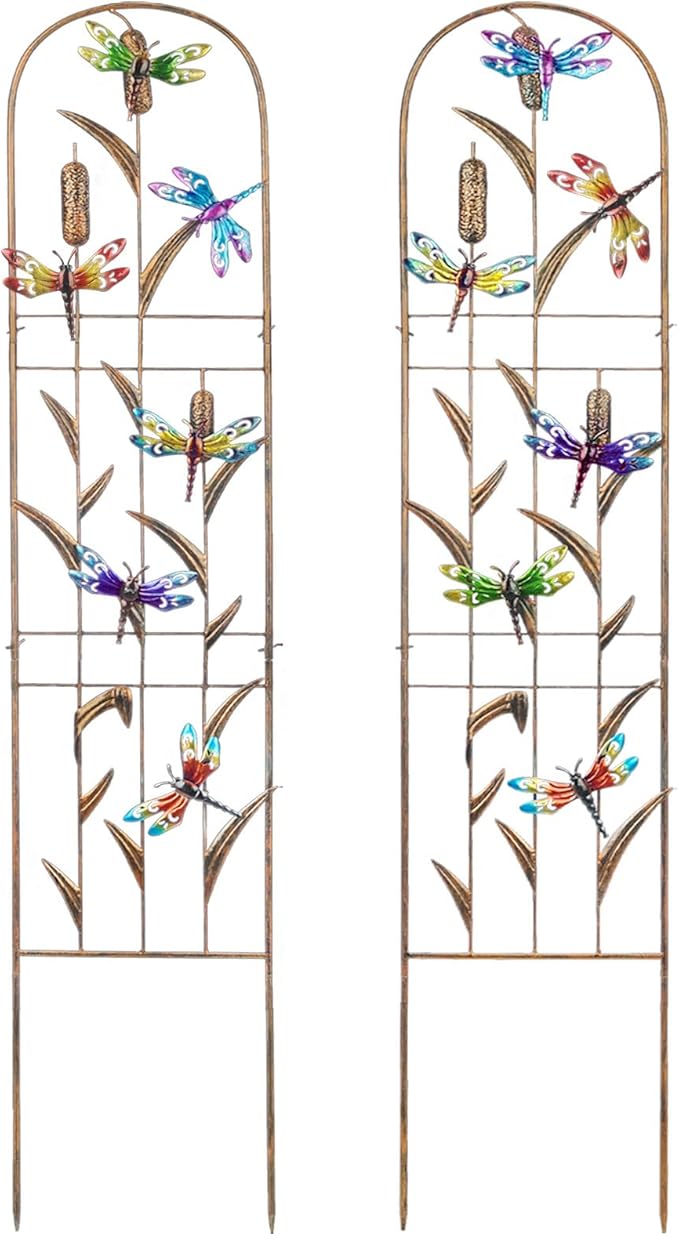 Set of 2 Dragonfly Metal Garden Trellis for Climbing Plants, Decorative Vegetables Flowers Vine Trellis for Outdoor Patio 60'' H x 11'' W