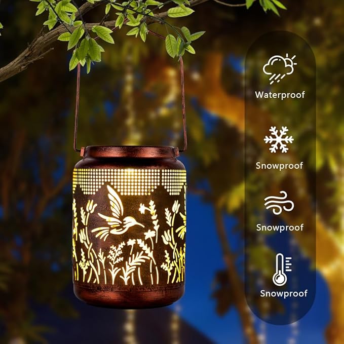 Hummingbird Solar Lanterns Outdoor Waterproof,Metal Garden Decor Hummingbird Gifts Hanging Solar Lanterns Outdoor Lights for Patio, Yard, Poch,Table Birthday Gifts for Women Mom