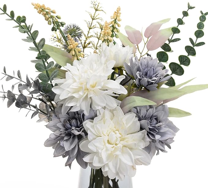 Fake Flowers Artificial Blue Flowers with Vase, Table Centerpieces for Dining Room, Silk Flower Arrangements for Home, Living Room Bathroom Plant Decor, Centerpiece Table Decorations