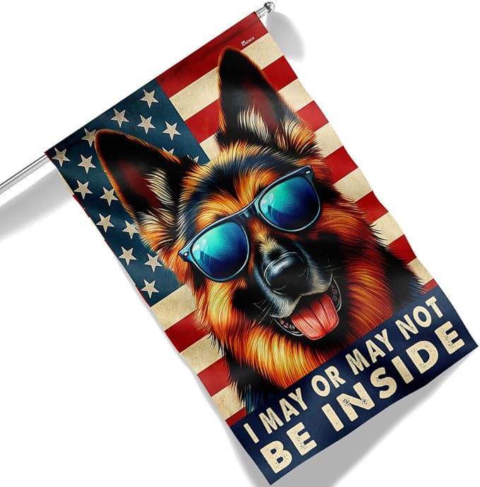 American Flag-Funny German Shepherd Dog American Flag TQN2748F, House Flag (29.5" x 39.5")-USA Flags Premium Polyester-Decorative Indoor Outdoor Flag
