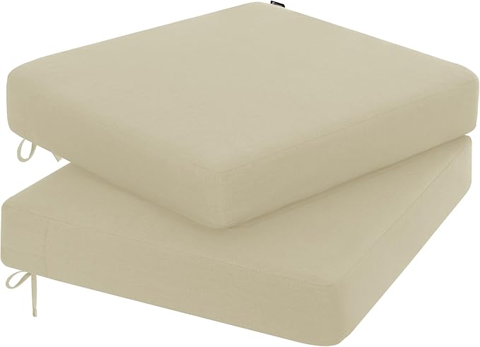 Favoyard Outdoor Chair Cushion 16 x 17 x 3 Inch Rainproof & 3-Year Fade Resistant Patio Furniture Cushions with Removable Cover and Adjustable Ties for Garden Sofa Couch Pads Set of 2, Beige