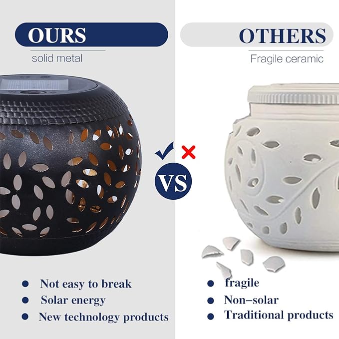 Solar Table Lantern Outdoor Waterproof-Dancing Flickering Flame Solar Powered LED Light,Black Metal Desktop Decorative Lamp Auto On/Off Lighting Dusk to Dawn for Desk Patio Garden Pathway Yard