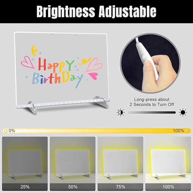 Led Drawing Board for Kids, LED Note Board with Colors,Doodle Glow Drawing Board, 13.7"X10" 6 Modes & 8 Colors, Light Up Drawing Board, Led Writing Board with Battery Pack for Home/Office/Decor