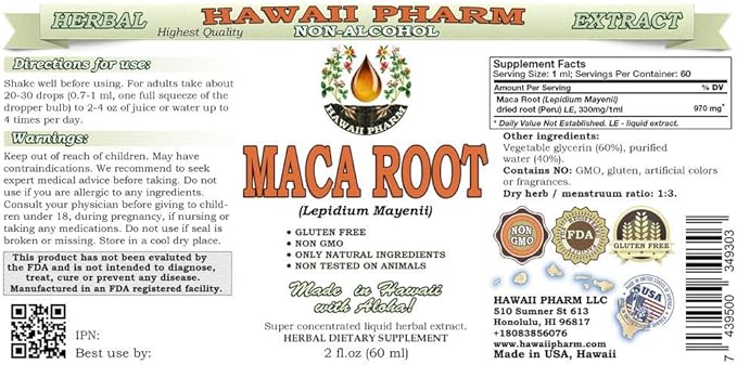 Hawaii Pharm Maca Root Alcohol-FREE Liquid 2oz