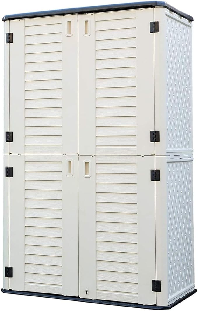 HOMSPARK Storage Shed Weather Resistance, Multi-Purpose Outdoor Storage Cabinet for Backyards and Patios, Vertical Storage Shed for Lawnmower, Patio Accessories (White 1, Tall - 53 cu.ft)