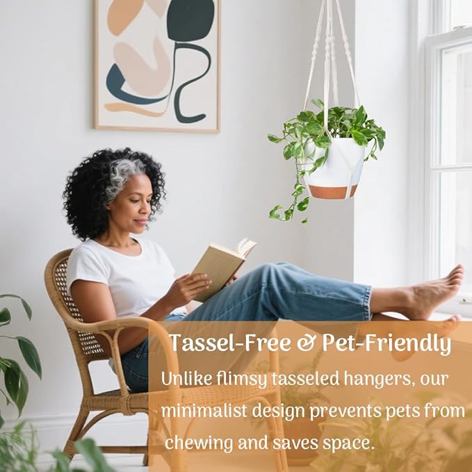 Set of 3 Hanging Planters for Indoor Plants with 10"/8"/7" Self-Watering Hanging Pots, Hanging Plant Pots with Drainage, 3 Different Size Macrame Plant Hangers with Hooks White Large