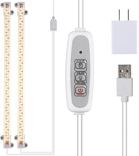 Two Heads Strip Growing Lamp, Full Spectrum Grow Light Strips for Indoor Plants with Auto ON/Off Timer & 4 Dimmable Levels, Led Grow Light for Green House Hydroponics Succulent