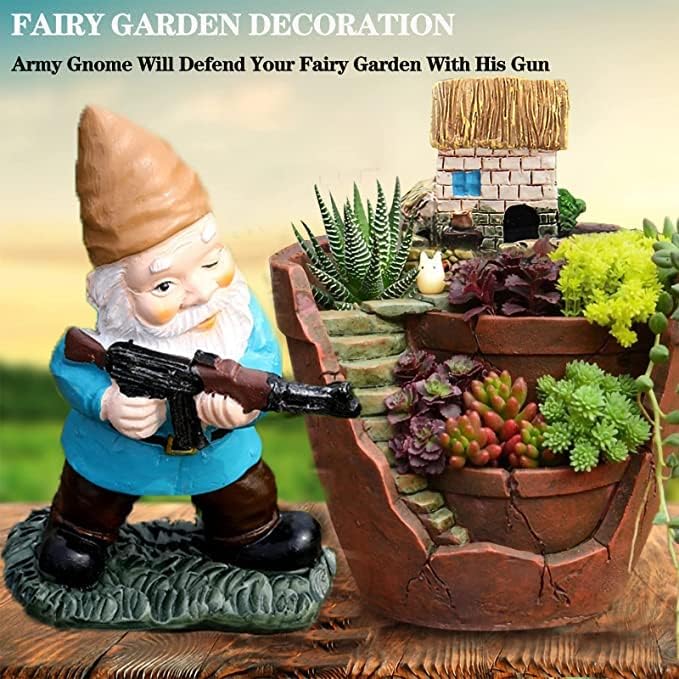 Garden Gnomes, 4.5inch Gnome Statues, Military Gnome with Gun, Funny Army Gnomes Decorations for Yard, Indoor Outdoor Halloween Christmas Thanksgiving Gifts (Red+Yellow+Blue)