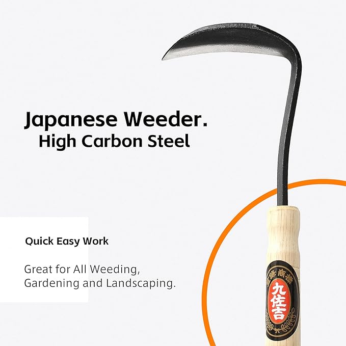 Japanese Weeding Sickle Hoe, Sickle Garden Tool Hand Grass Sickle, Weeding Tool for Gardening with High Carbon Sharp Steel Blade Edge for Cutting Grass,Digging Quick Work (Japanese Weeding Sickle)