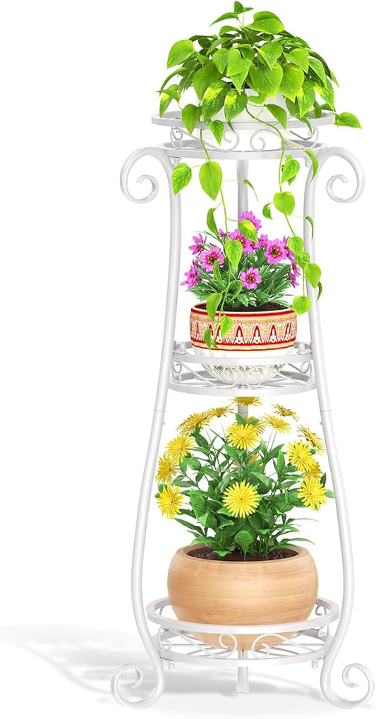 LASZOLA 3 Tier White Metal Plant Stand for Multiple Large Planters Indoor Outdoor Organizer, Heavy Duty Tall Flower Stand for Corner Patio Bathroom Office, Modern Sturdy Vertical Iron Rack, Cat Proof