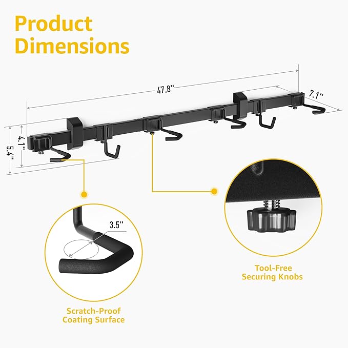 monTEK Enhanced Bike Storage Rack, Adjustable 4-Bike and 2-Helmet Hangers for Indoor Bike Storage, Customizable for Various Bike Sizes, Heavy-Duty Steel Bike Wall Mount, Max Load 265lbs, 48-in
