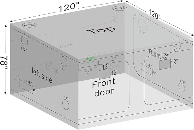 zazzy Growing Tent, 120"x120"x78" Grow Tent High Reflective Mylar with Observation Window and Removable Floor Tray for Hydroponics Indoor Plant Growing 10x10