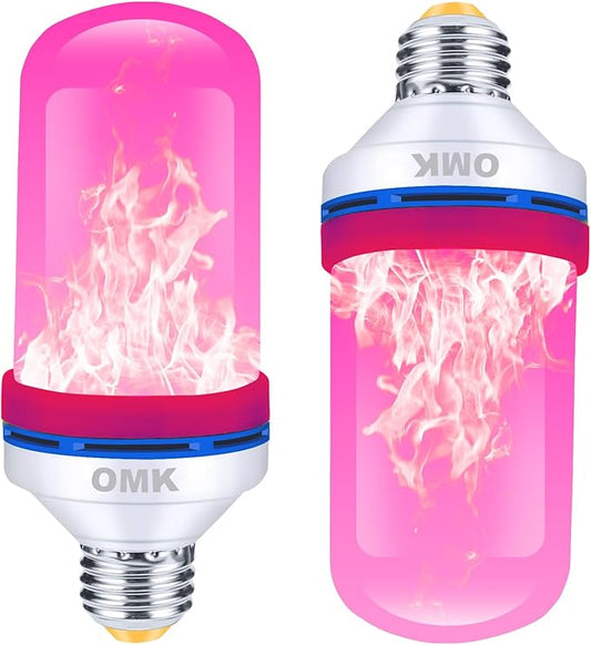 OMK 【Upgraded Pink Smaller LED Flame Light Bulbs - Flickering Light Bulbs with Gravity Sensing, E26 Base Fire Light Bulb, Indoor Outdoor Light Bulbs, Holiday Christmas Vintage Flame Bulb Decorations