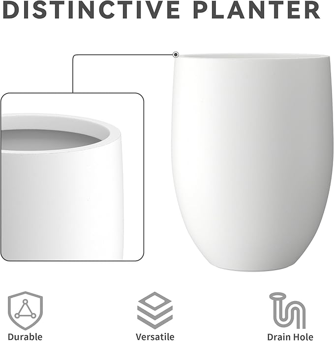 Kante 21.7" H White Concrete Tall Planter, Large Outdoor Indoor Decorative Pot with Drainage Hole and Rubber Plug, Modern Round Style for Home and Garden