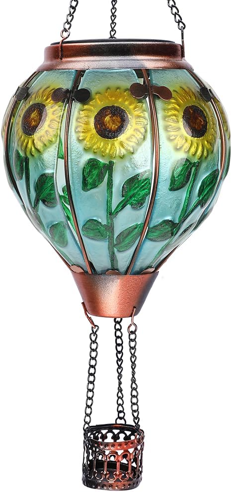 Hot Air Balloon Solar Lantern with Flickering Flame Hanging Solar Lanterns Outdoor Lights Waterproof Lanterns Decorative Garden Patio Yard Party Decor Sunflower