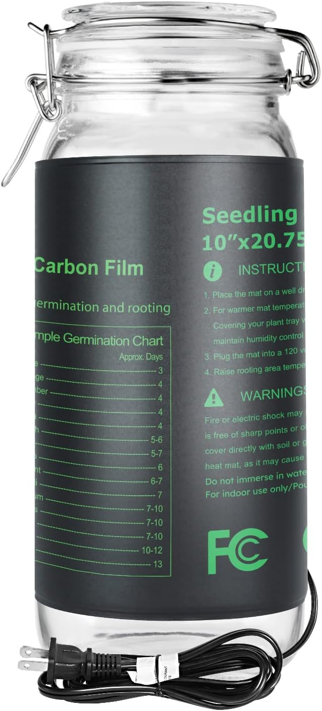 iPower 10" x 20.75" Seeding Heat Mat Upgraded Carbon Film Indoor Warm Hydroponic Plant Germination Starting Pad Durable Waterproof, Black