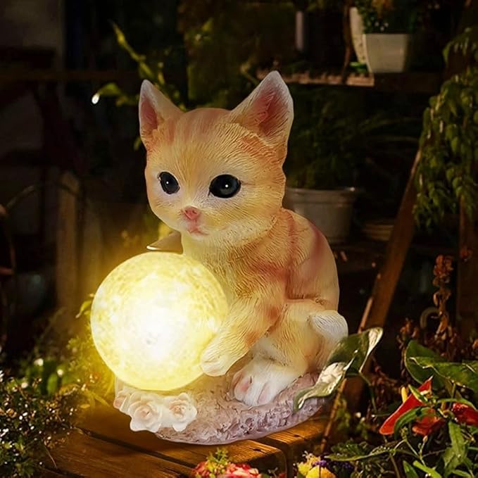 coolboy Solar Cat Outdoor Garden Statue,Waterproof LED Lights Outdoor Decor,Resin Cat Ornament,Solar Lantern Indoor Figurines for Patio Garden Table Decor