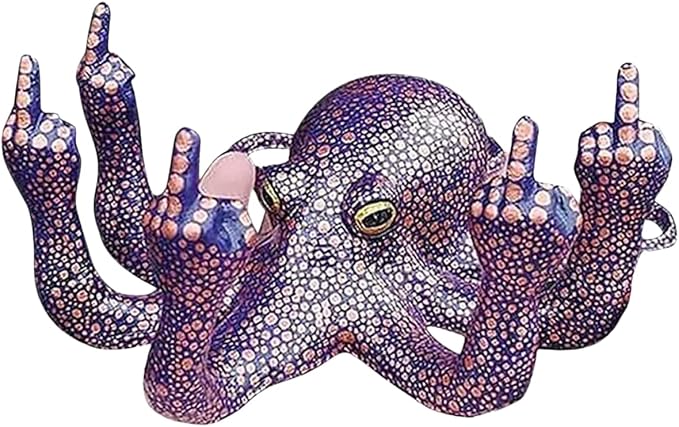 Middle Finger Octopus，Middle Finger Statue，Weird Decor Suitable for Indoor and Outdoor Garden Home Various Fish Tank Decoration (Purple)