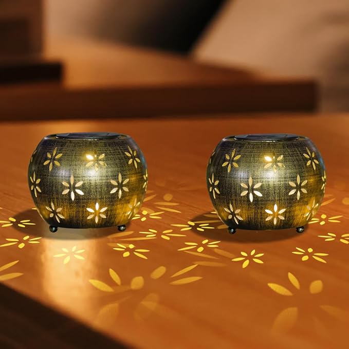 VEWOGARDEN 2 Pack Solar Lanterns Outdoor Waterproof Solar Lantern Hollow Out Metal Lantern Solar Lights for Patio Garden Table Decor