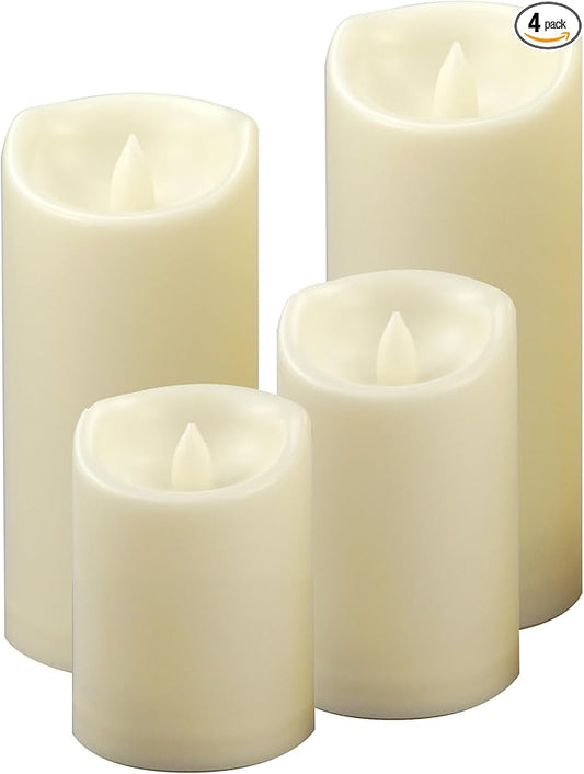 CANDLE CHOICE Waterproof Outdoor Battery Operated Flameless Candles with Auto Timer Flickering Plastic Resin Electric LED Pillar Lights for Lantern Patio Garden Wedding Party Decorations Pack of 4