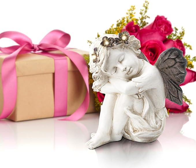 Leekung Angel Statue with Solar Powered Light for Garden Decor,Garden Statues for Patio Yard Porch Lawn Outdoor Decor,Angels Garden Sculptures & Statues,Angel Figurines Memorial Spiritual Gifts