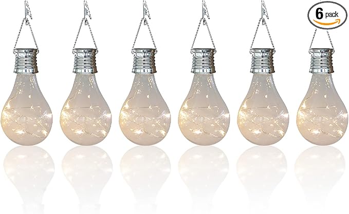 pearlstar Solar Light Bulbs Outdoor Waterproof Garden Camping Hanging LED Light Lamp Bulb Globe Hanging Lights for Home Yard Christmas Party Holiday Decorations (6 Pack-Clear Bulbs)