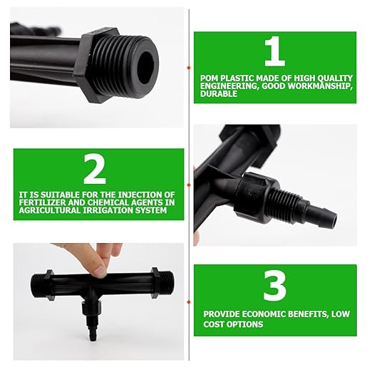 Fertilizer Injector Tube, Irrigation Venturi Fertilizer Injector 3/4Inch Agriculture Garden Fertilizer Mixer Injector Agriculture Tool Plastic (Black)