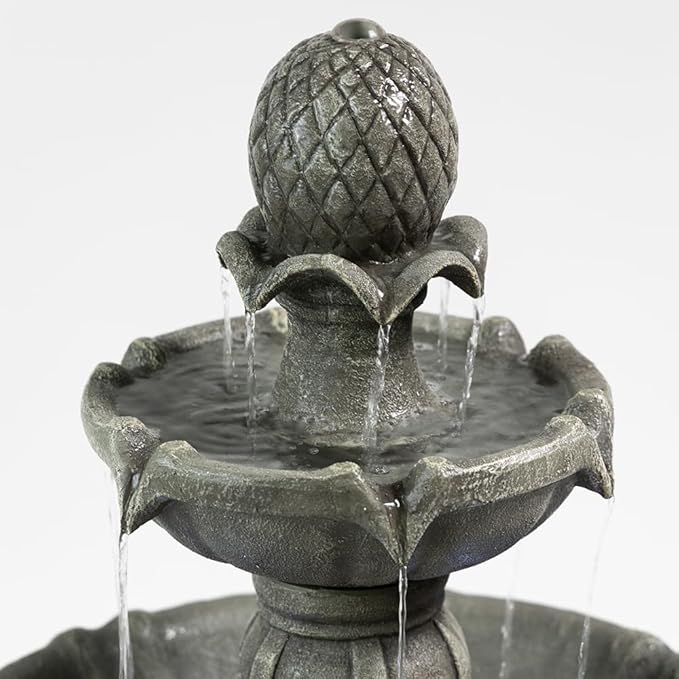 Outdoor Water Fountain –42.2 in. Tall Large Floor-Standing Outside Fountains with 3 Tier Elegant Waterfall Feature for Garden, Yard, Patio, Home Decor (Grey)