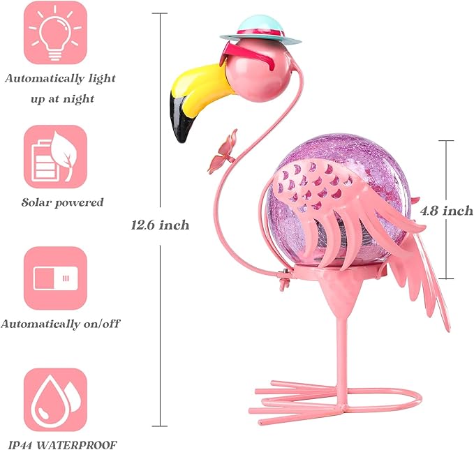 MUMTOP Flamingo Solar Lights Outdoor, Solar Lantern Outdoor Decorative Waterproof LED Solar Lights Flamingo Tabletop Decorations for Patio Garden Yard Outside Decor, Pink Flamingo