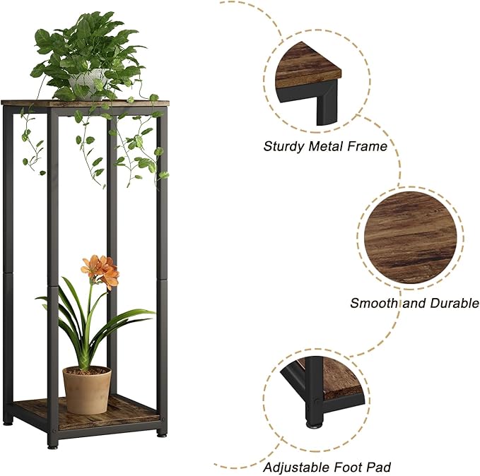 Plant Stand Indoor Corner Tall 2 Tier Metal Modern Flower Storage Plant Shelf Holder for Living Room Balcony Garden,Black (2 Tier-Black)