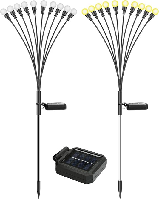 Solar Lights Outdoor (2 Pack-20 LEDs)，Waterproof Garden Fairy Swaying Firefly Lights ，Gifts for Outdoor Decorations，Suitable for Patio, terraces, lawns and Paths