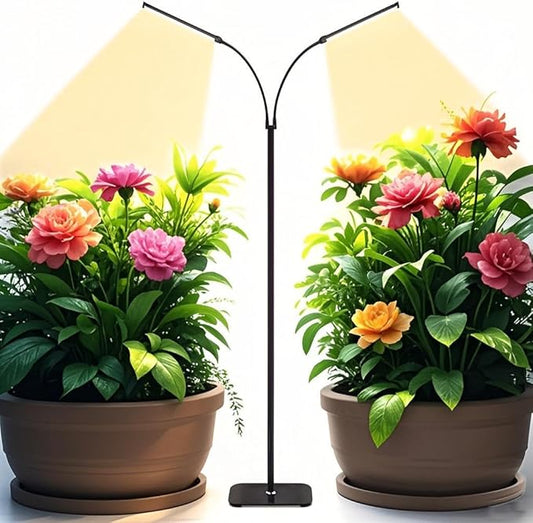 Plant Light for Indoor Growing, Full Spectrum Grow Light with 2 Heads,66.5in Extendable,144LEDs,10-Level Dimmable, Automatic Timer,Adjustable Gooseneck Floor Lamp for Tall Large Plants