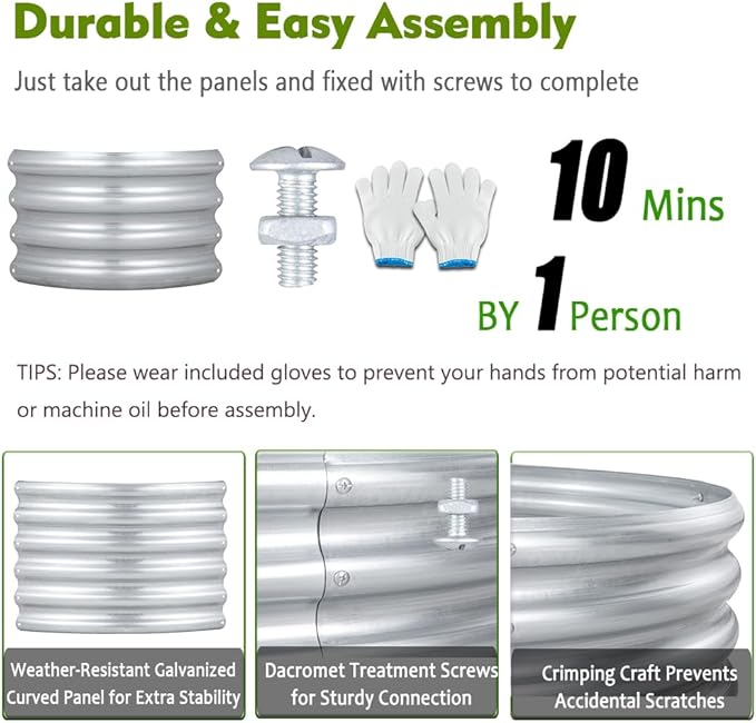 FORTUNO 2 Pack 3 Ft Round Galvanized Raised Garden Bed Box 36 Inches Metal Outdoor Flower Bed Steel Patio Ground Planter for Planting Vegetables and Herb, Silver