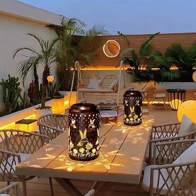 Solar Lanterns Outdoor Waterproof Hanging Hummingbird Solar Lights Outdoor Decorations Gifts for Women Mom Grandma LED Lanterns Garden Decor Outside for Yard, Patio, Backyard